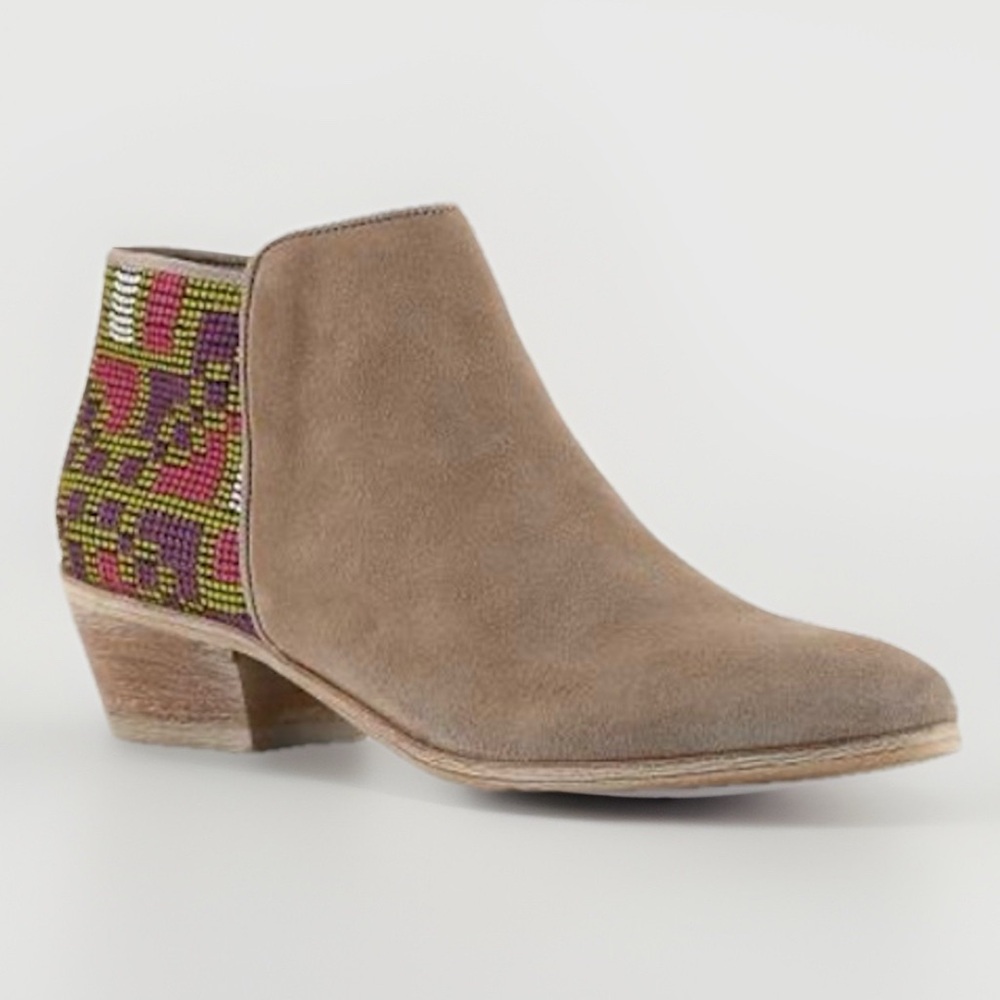 Sam Edelman Women’s Leather Booties Beige  Embroidered Aztec Putnam SZ 8 39 Boot
